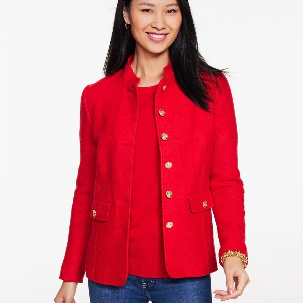 Talbots Red Berkshire Jacket Gold Crest Buttons Size 12 EUC